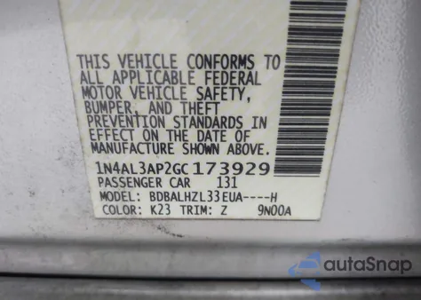 2016 Nissan Altima 2.5 Sr from USA, damaged, VIN 1N4AL3AP2GC173929